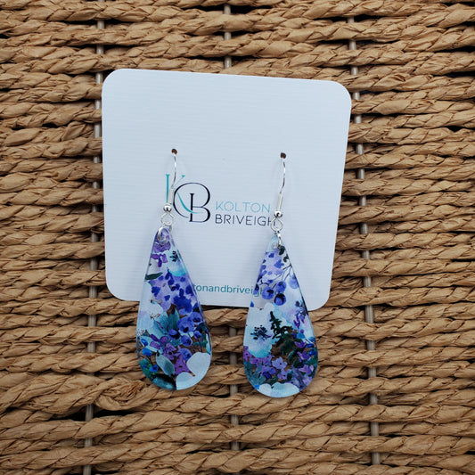 Purple Floral Long Teardrop Earrings