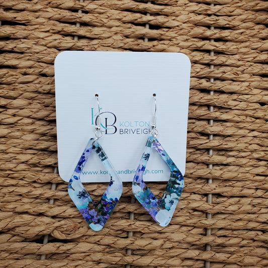 Purple Floral Rounded Diamond Earrings