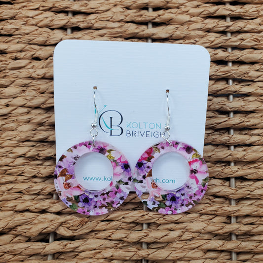 Pink and Purple Floral Boho Hoop Earrings