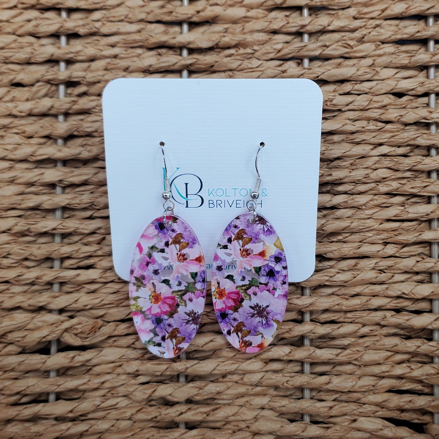 Pink and Purple Floral Oval Earrings