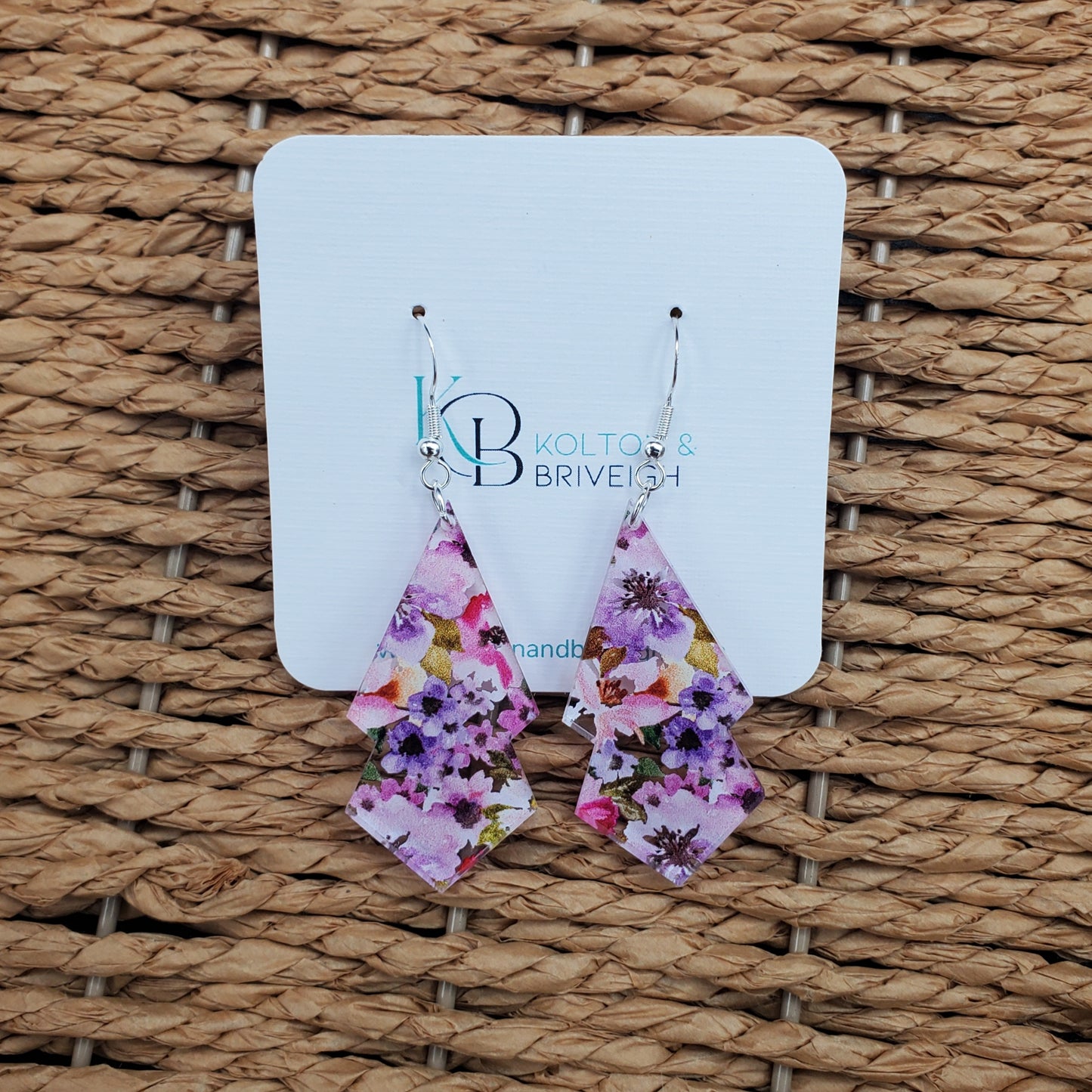 Pink and Purple Floral Elongated Double Kite Earrings