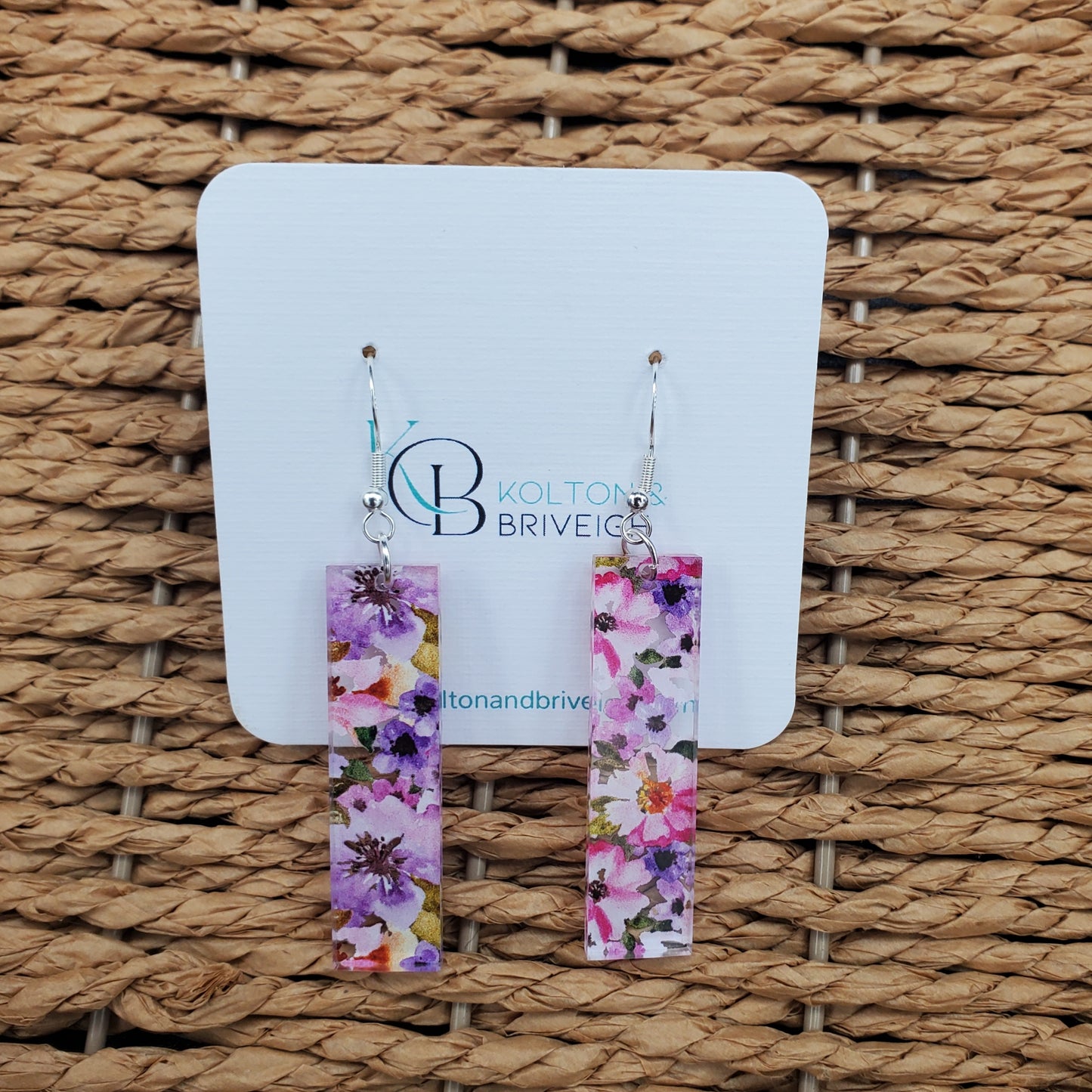 Pink and Purple Floral Bar Earrings