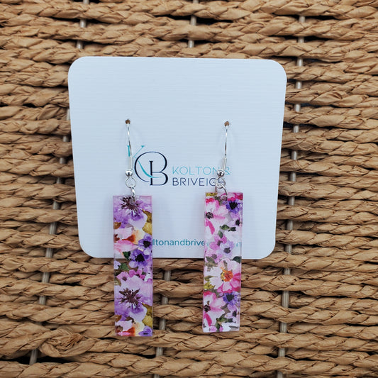 Pink and Purple Floral Bar Earrings