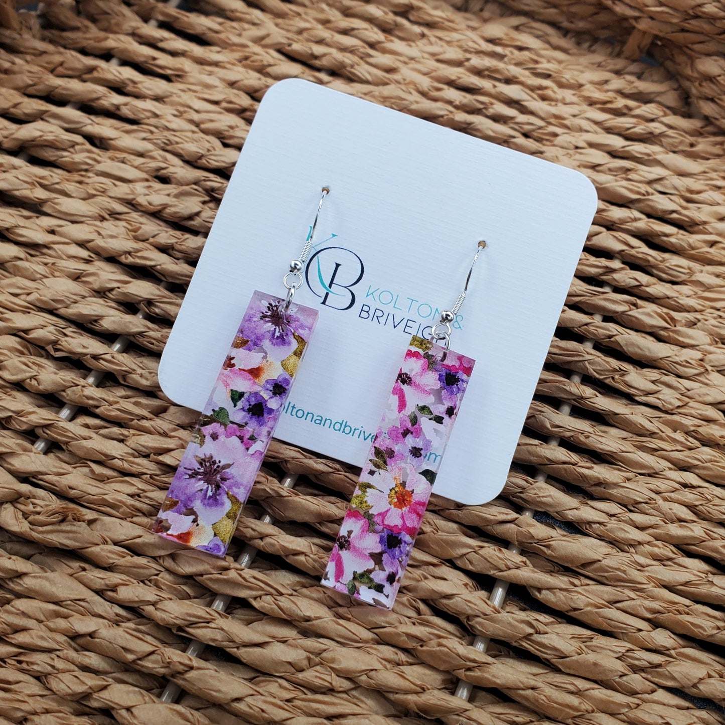 Pink and Purple Floral Bar Earrings
