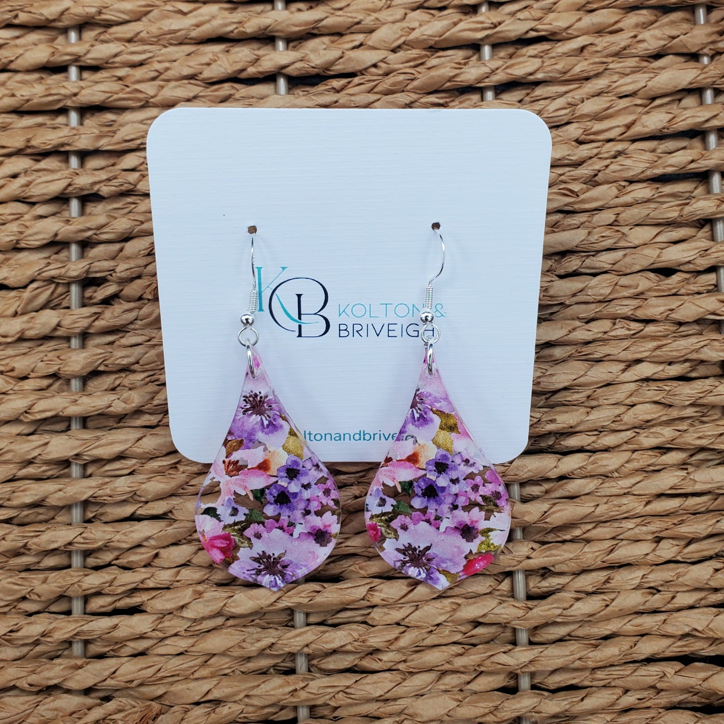 Pink and Purple Floral Pointed Pear Earrings