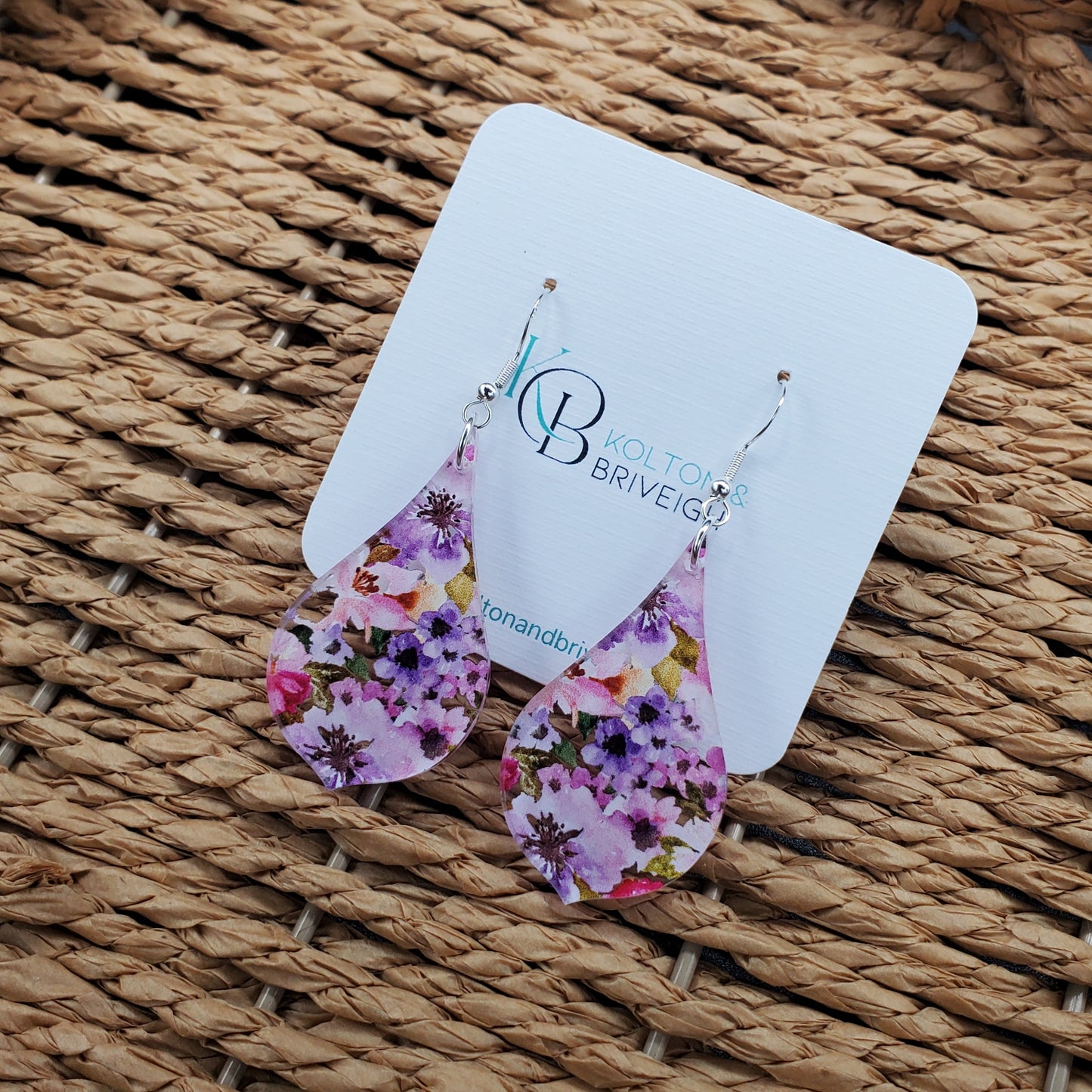 Pink and Purple Floral Pointed Pear Earrings