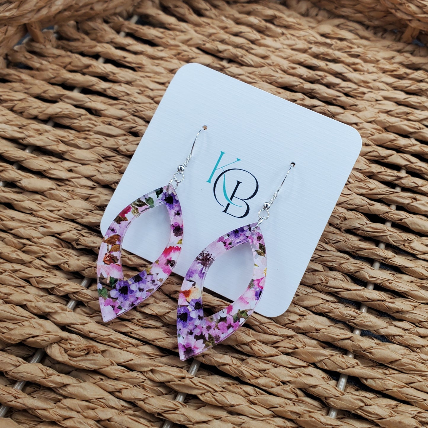 Pink and Purple Floral Marquis Earrings