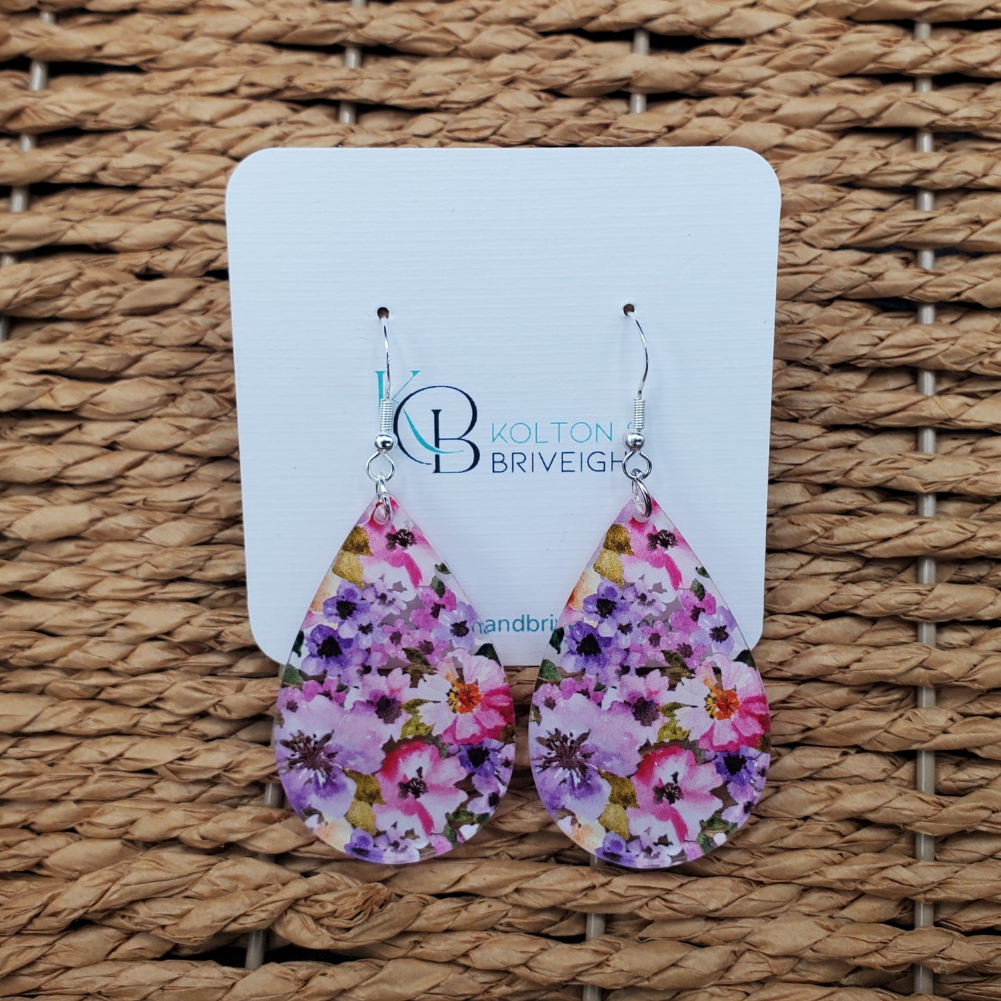 Pink and Purple Floral Teardrop Earrings