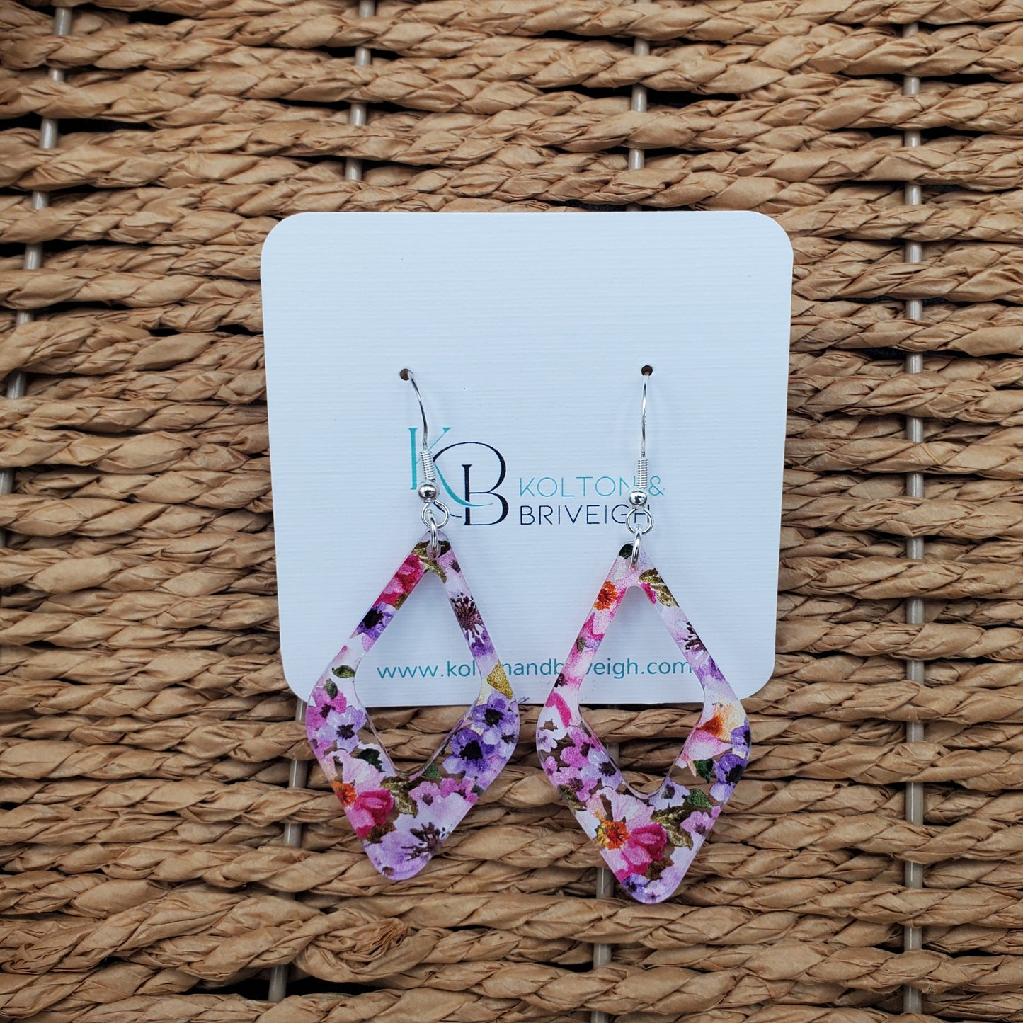 Pink and Purple Floral Rounded Diamond Earrings