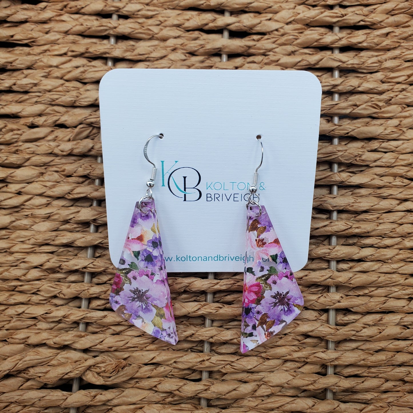 Pink and Purple Floral Rounded Triangle Earrings
