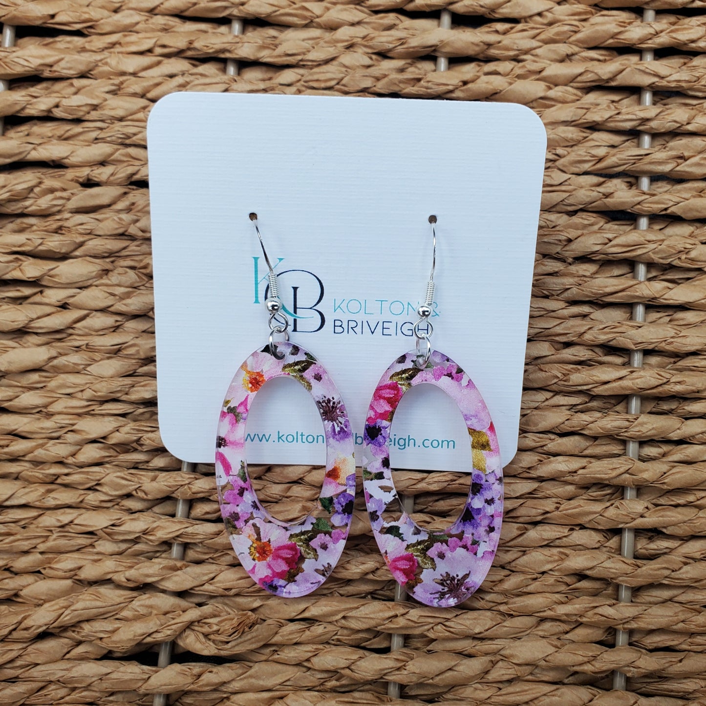 Pink and Purple Floral Oval Earrings