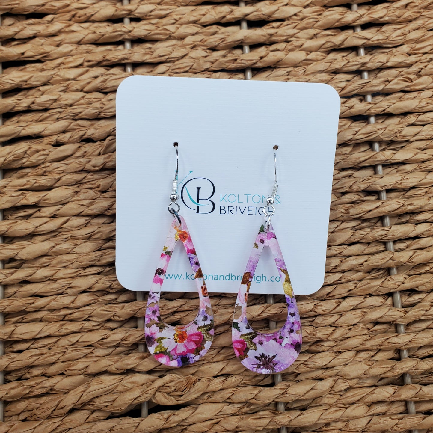 Pink and Purple Floral Long Teardrop Earrings