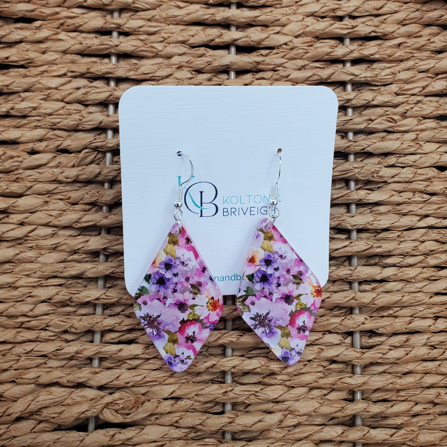 Pink and Purple Floral Rounded Diamond Earrings