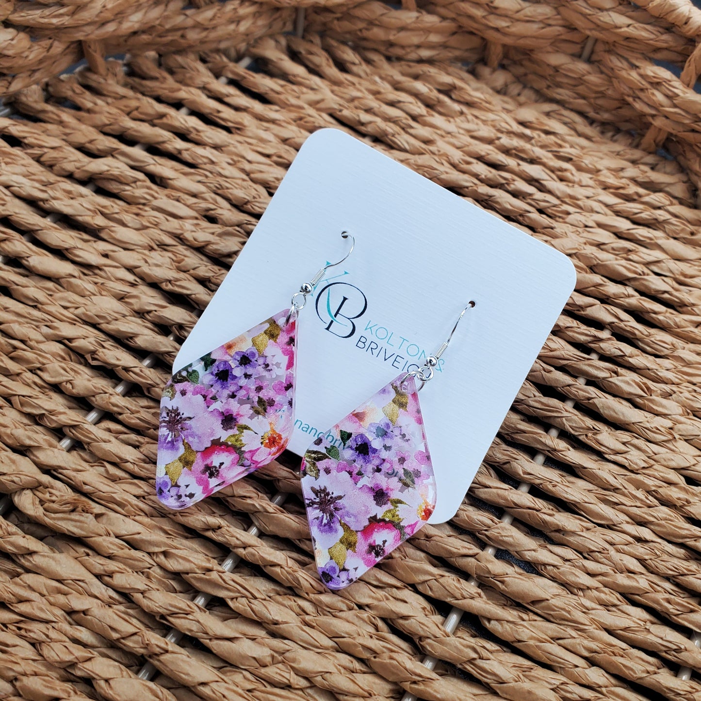 Pink and Purple Floral Rounded Diamond Earrings