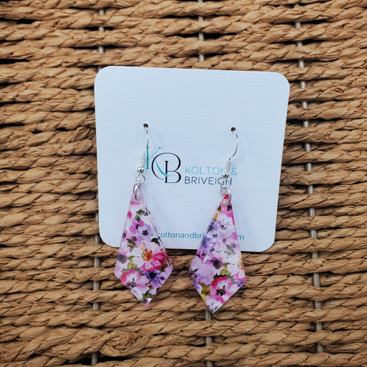 Pink and Purple Floral Kite Earrings