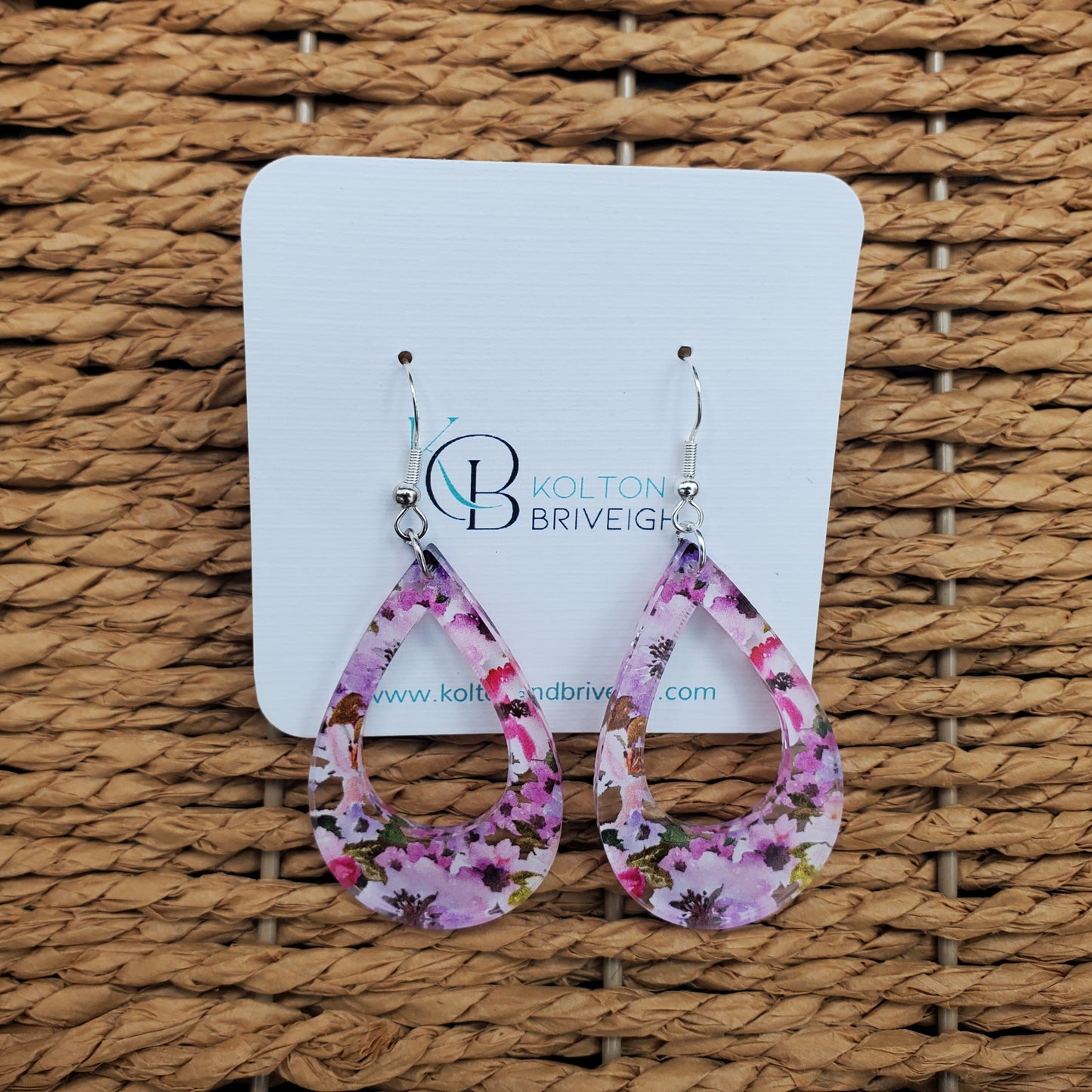 Pink and Purple Floral Teardrop Earrings
