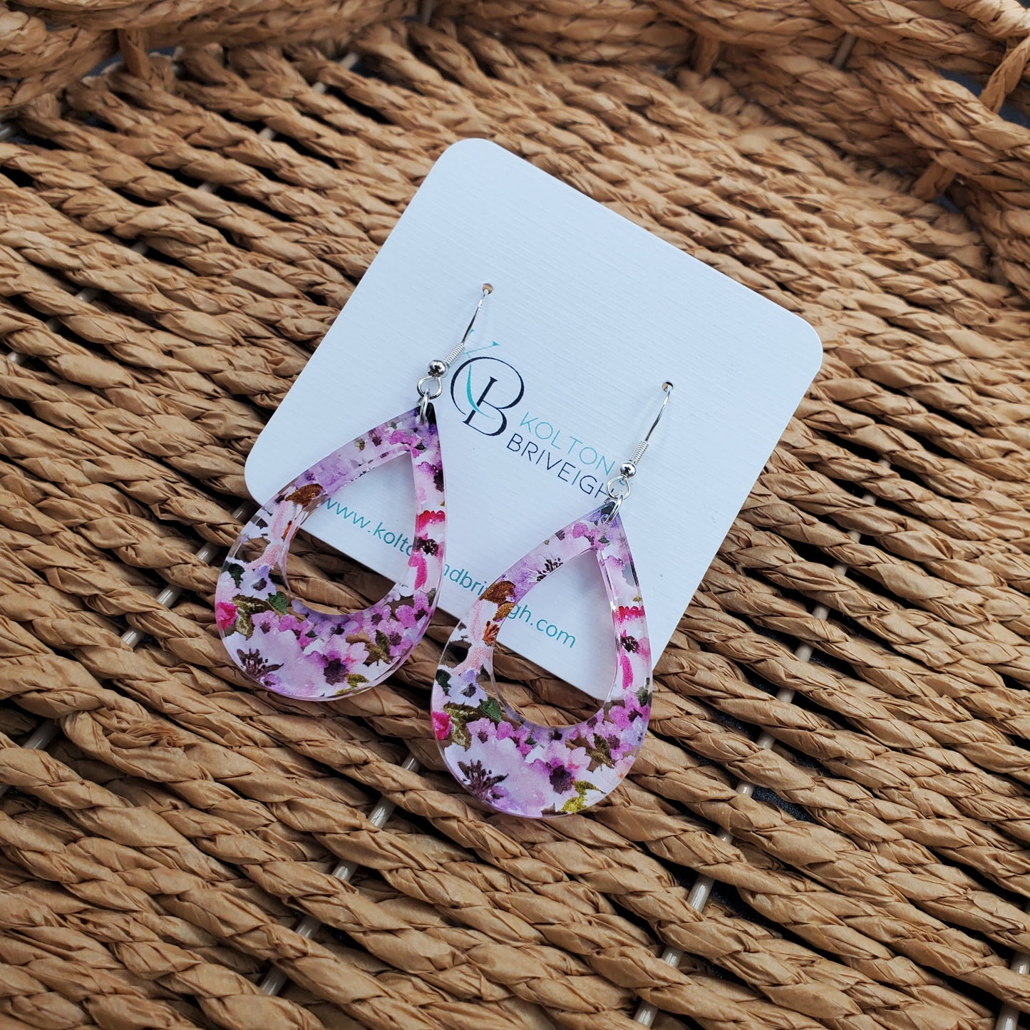 Pink and Purple Floral Teardrop Earrings