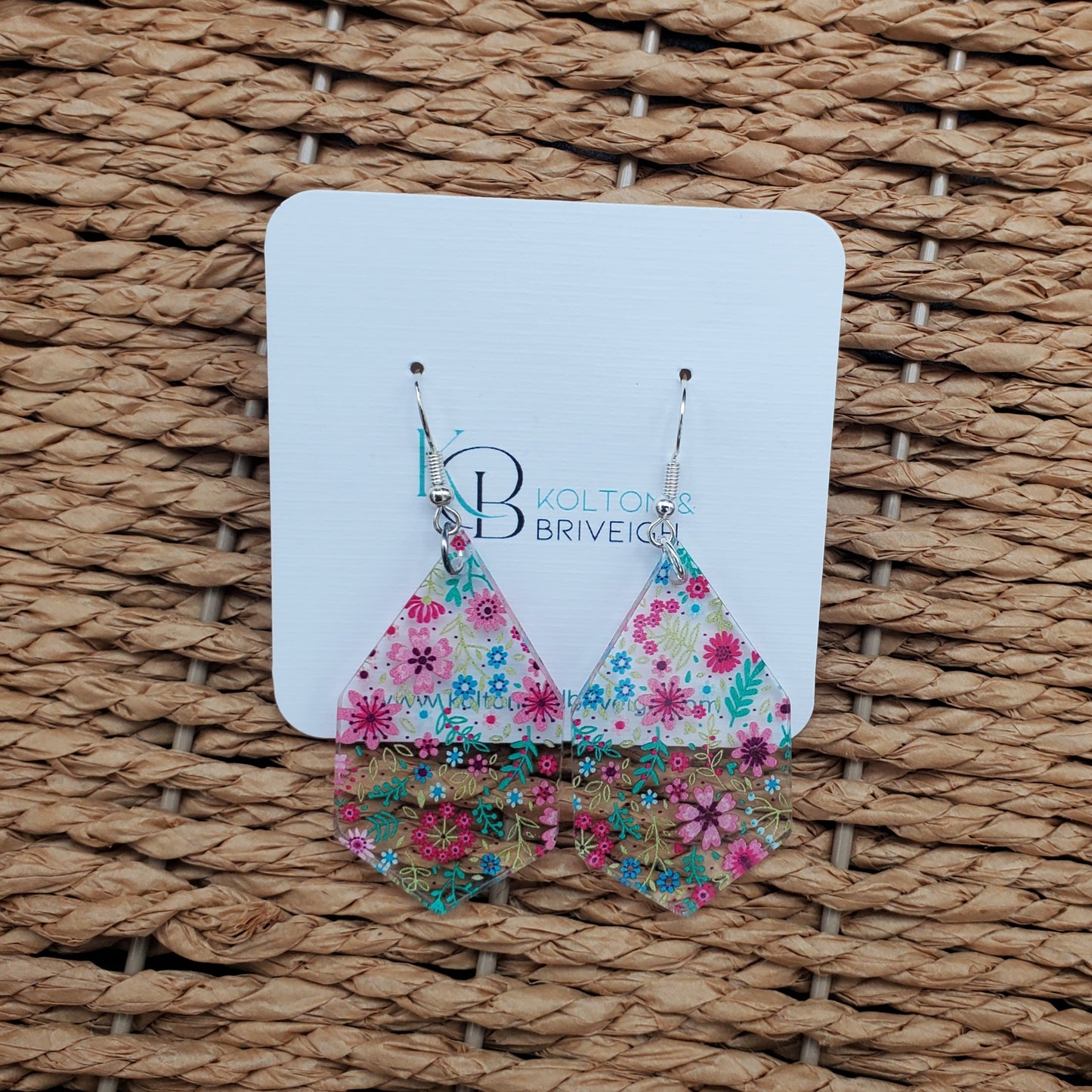 Petite Floral Elongated Hexagon Earrings