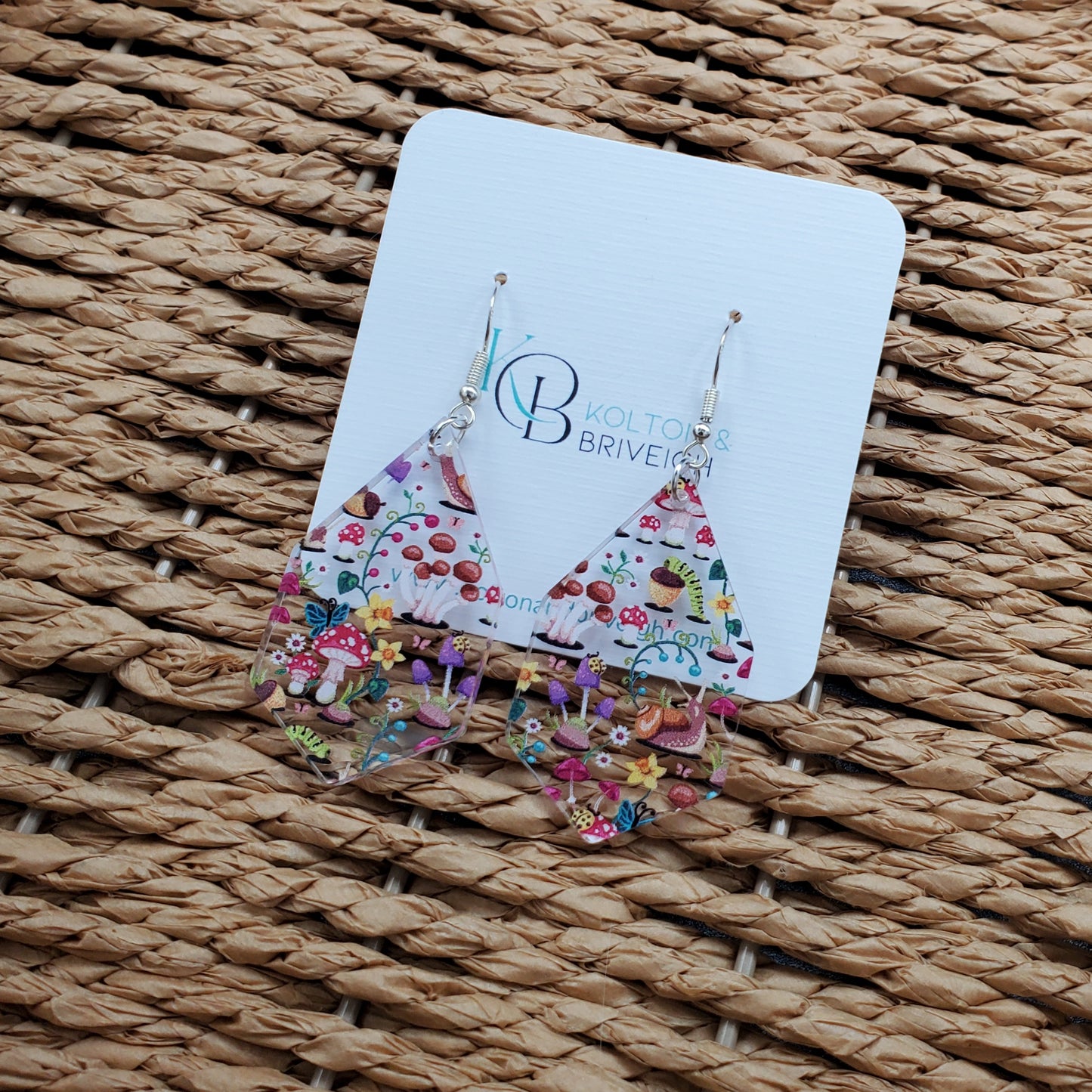 Snails and Mushrooms Elongated Hexagon Earrings