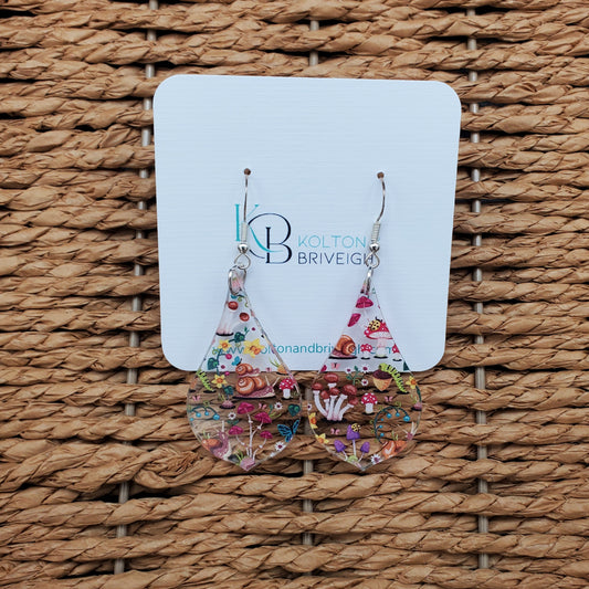 Snails and Mushrooms Pointed Pear Earrings
