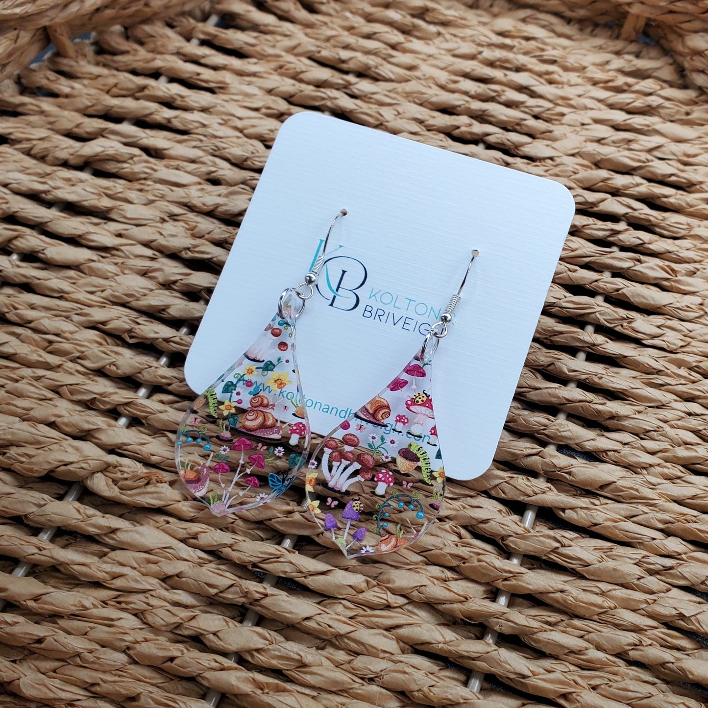 Snails and Mushrooms Pointed Pear Earrings