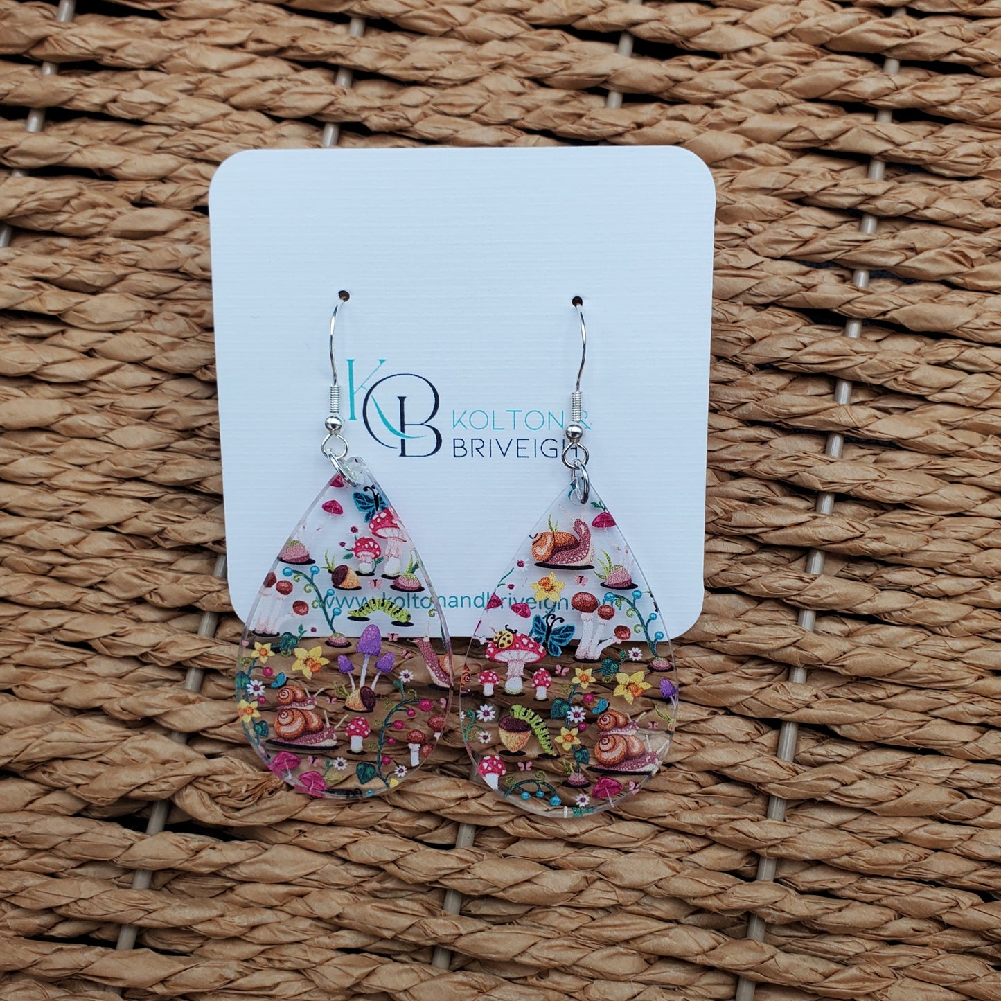 Snails and Mushrooms Teardrop Earrings