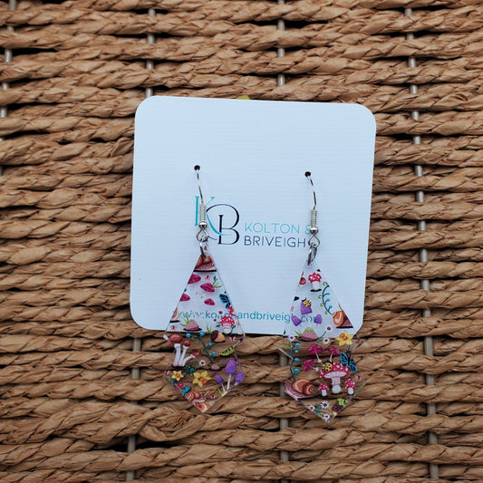 Snails and Mushrooms Elongated Double Kite Earring