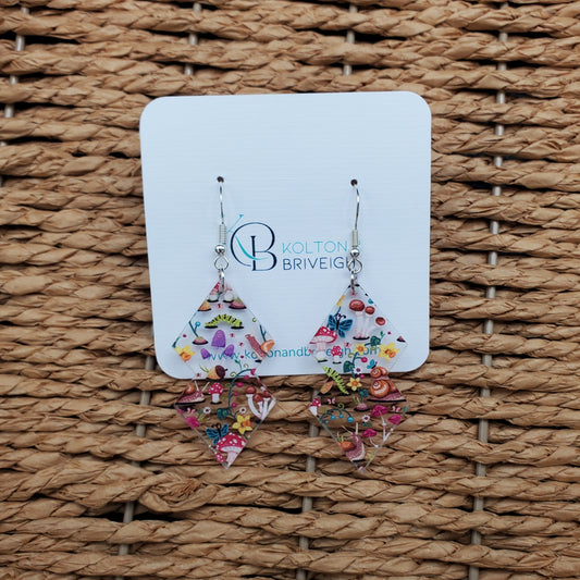 Snails and Mushrooms Double Kite Earrings