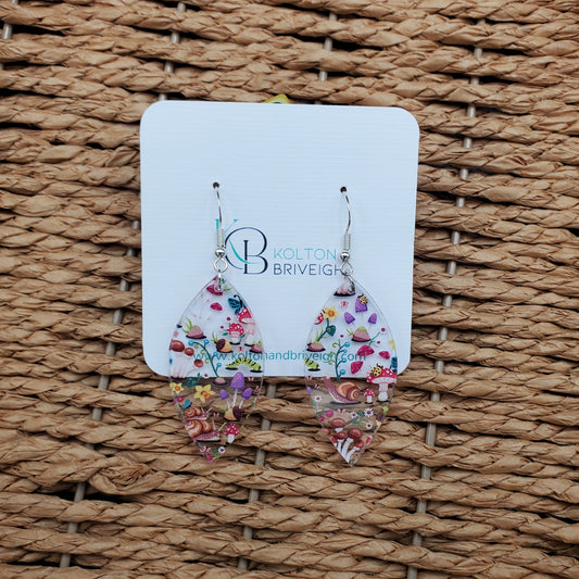 Snails and Mushrooms Marquis Earrings