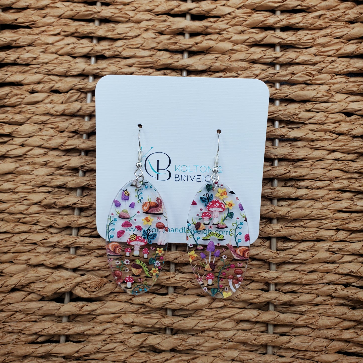 Snails and Mushrooms Oval Earrings