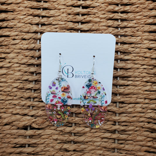 Snails and Mushrooms Oval Earrings