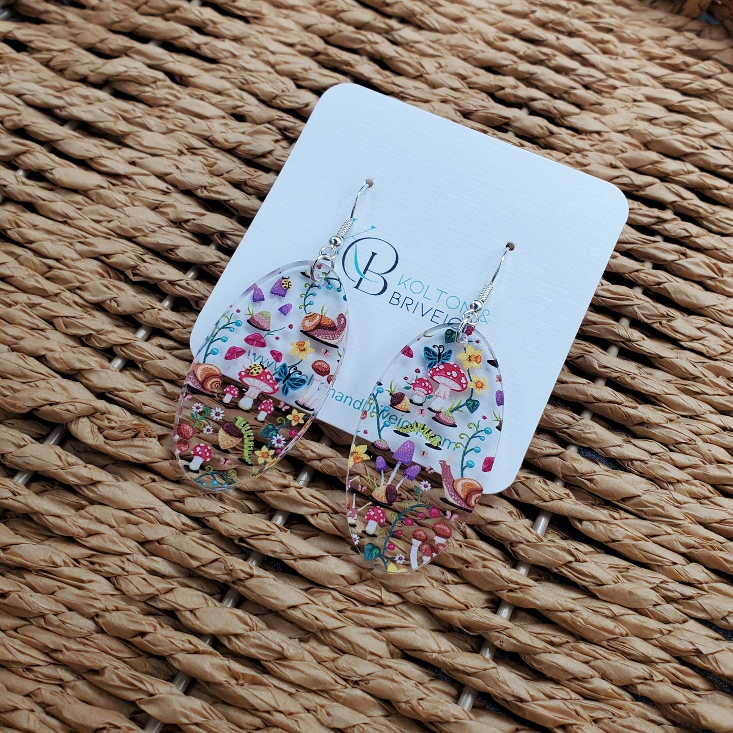 Snails and Mushrooms Oval Earrings