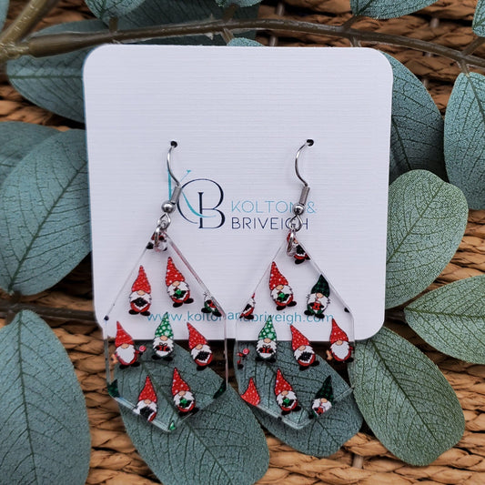 Christmas Gnome Elongated Hexagon Earrings