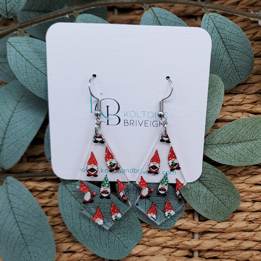 Christmas Gnome Elongated Double Kite Earrings