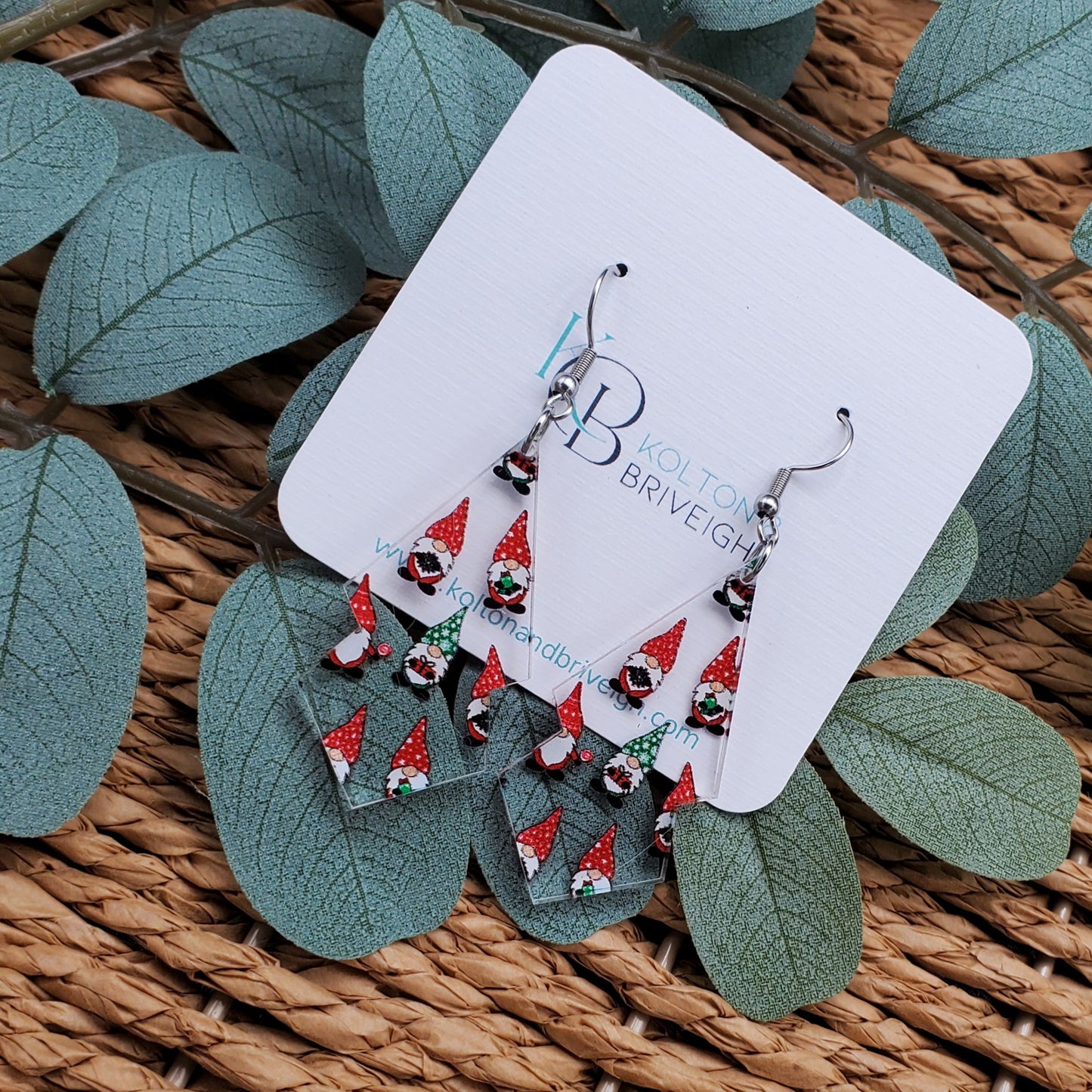 Christmas Gnome Elongated Double Kite Earrings