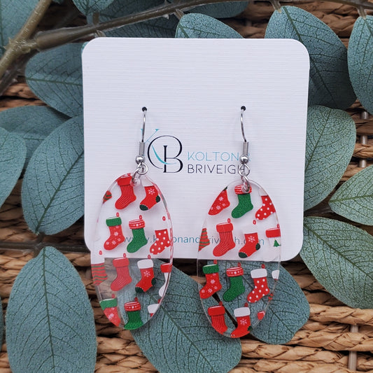 Christmas Stocking Oval Earrings