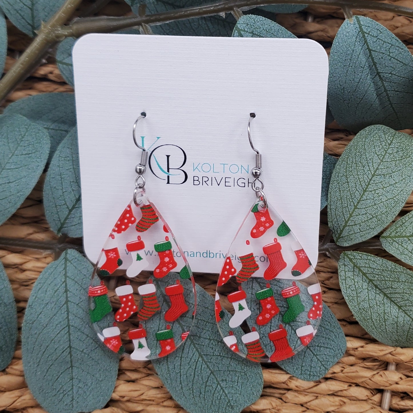 Christmas Stocking Teardrop Earrings