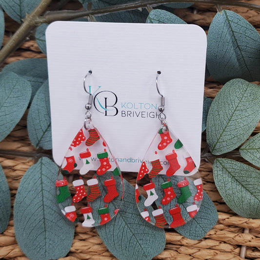 Christmas Stocking Teardrop Earrings