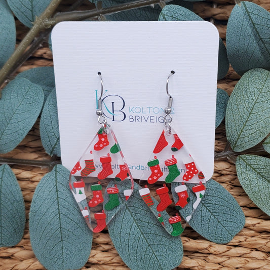 Christmas Stocking Rounded Diamond Earrings