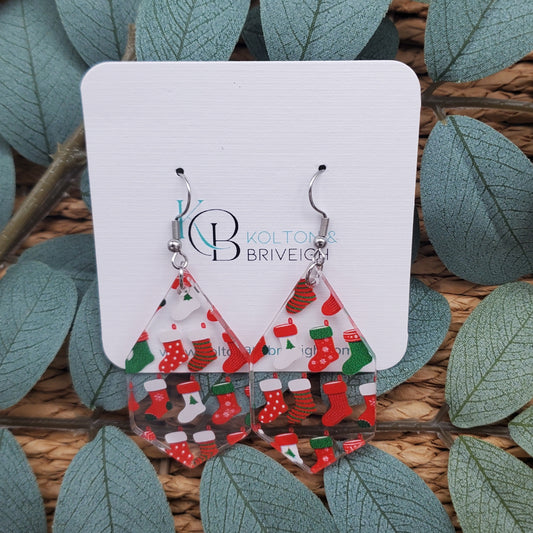 Christmas Stocking Long Hexagon Earrings
