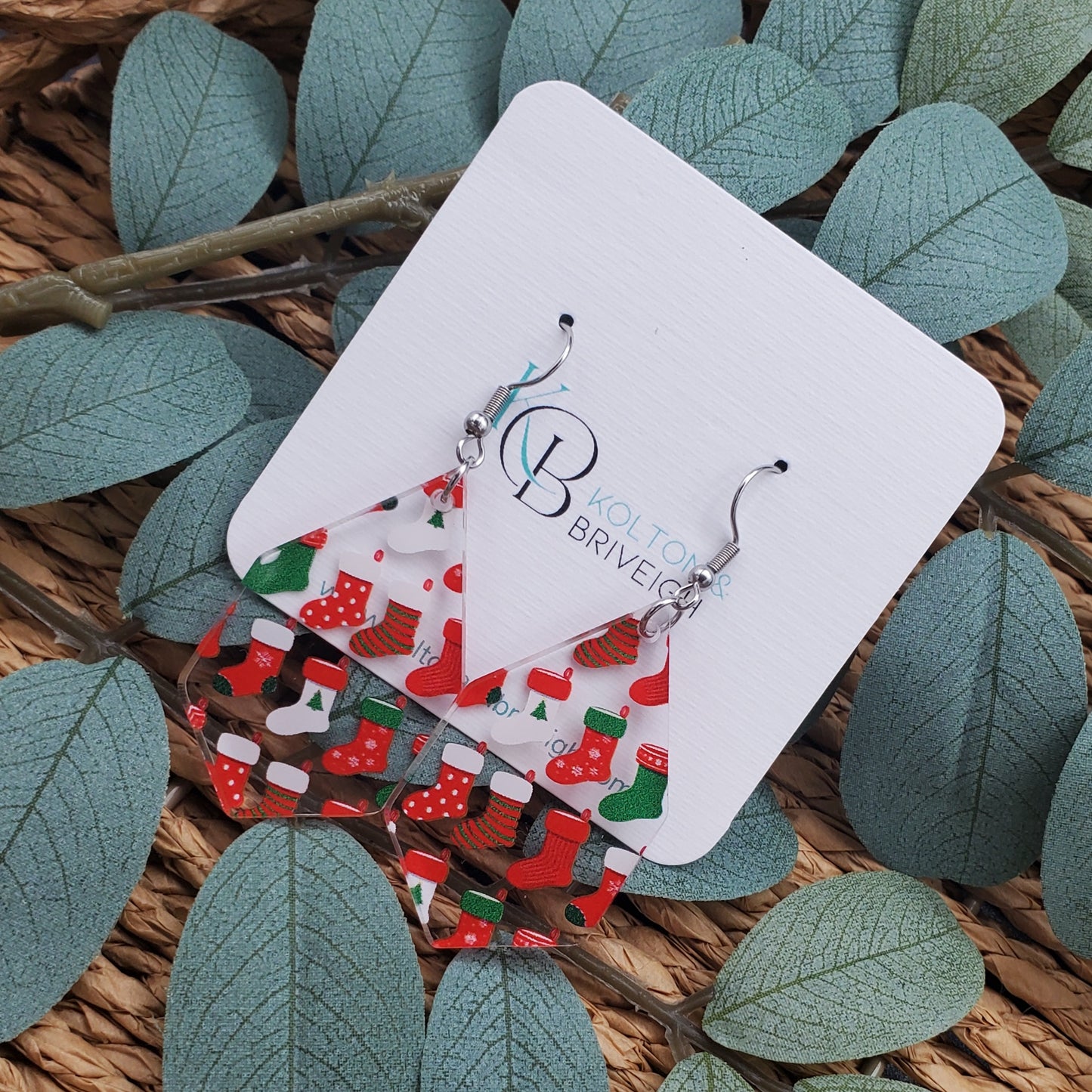 Christmas Stocking Long Hexagon Earrings