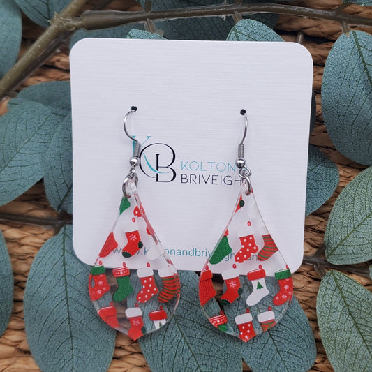 Christmas Stocking Pointed Pear Earrings