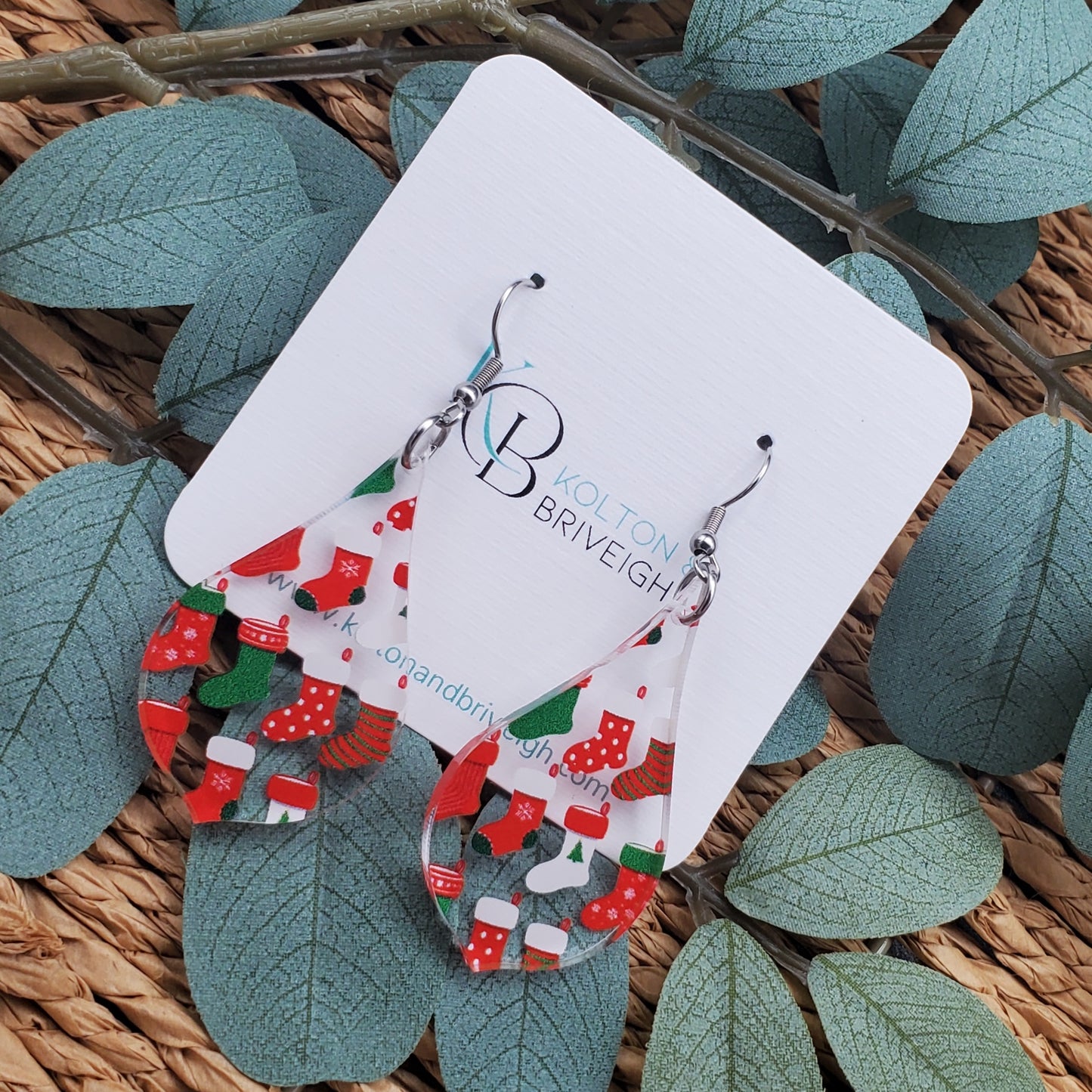 Christmas Stocking Pointed Pear Earrings