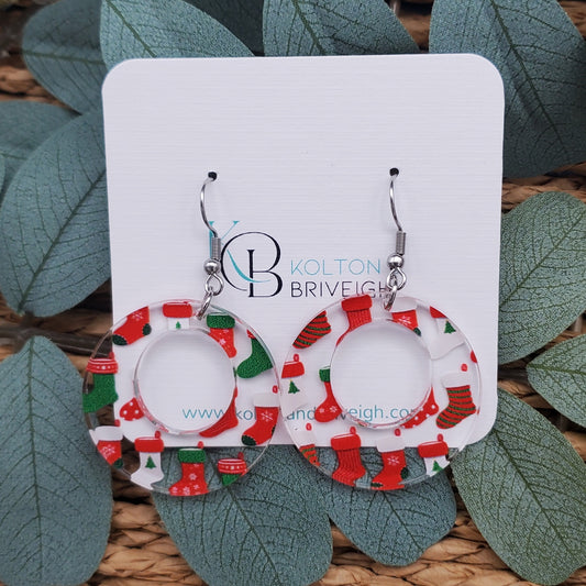 Christmas Stocking Boho Circle Earrings