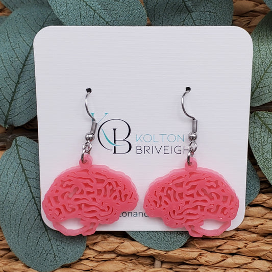 Pink Brain Earrings