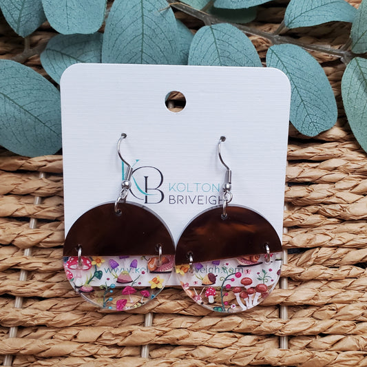 Snails and Mushrooms Mocha Split Circle Earrings