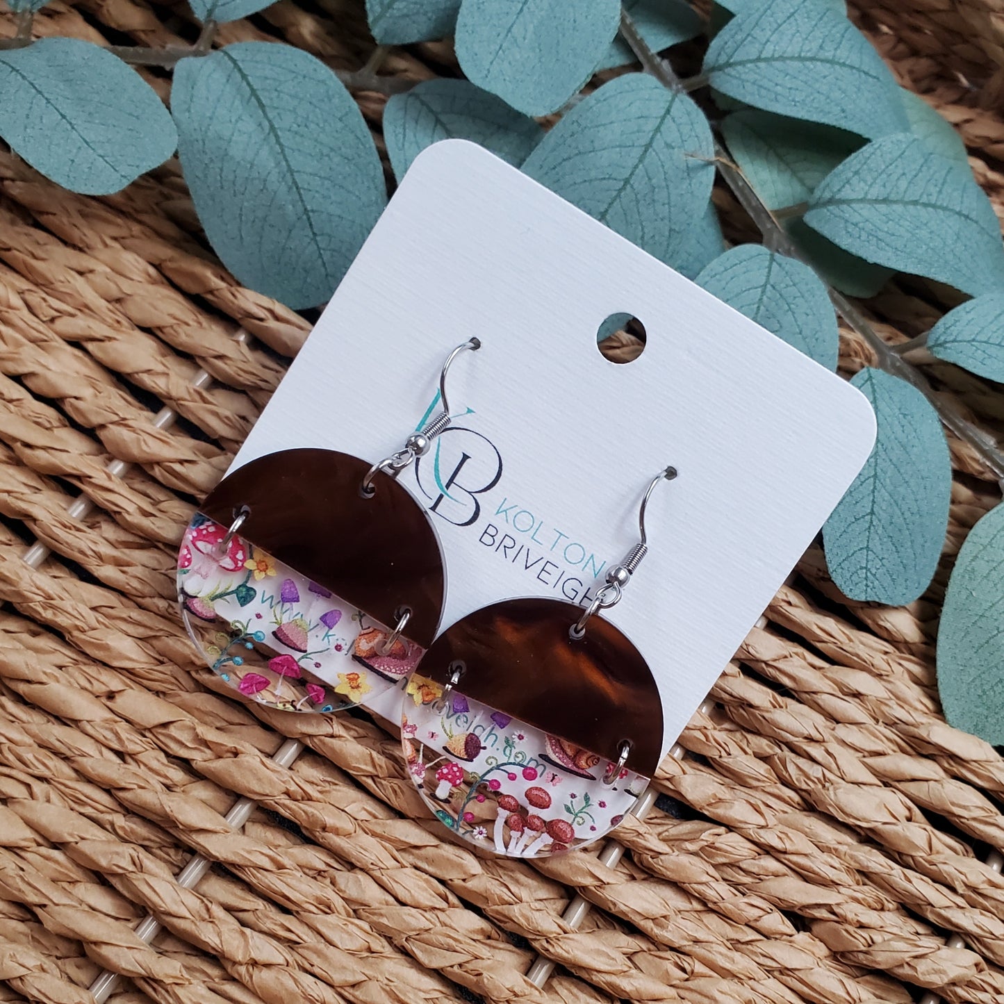 Snails and Mushrooms Mocha Split Circle Earrings