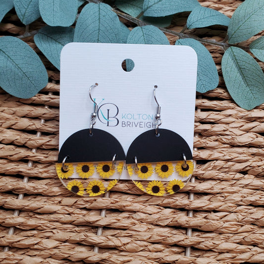 Sunflower and Black Split Earrings