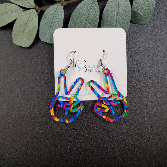 Tie Dye Peace Sign Hands Earrings