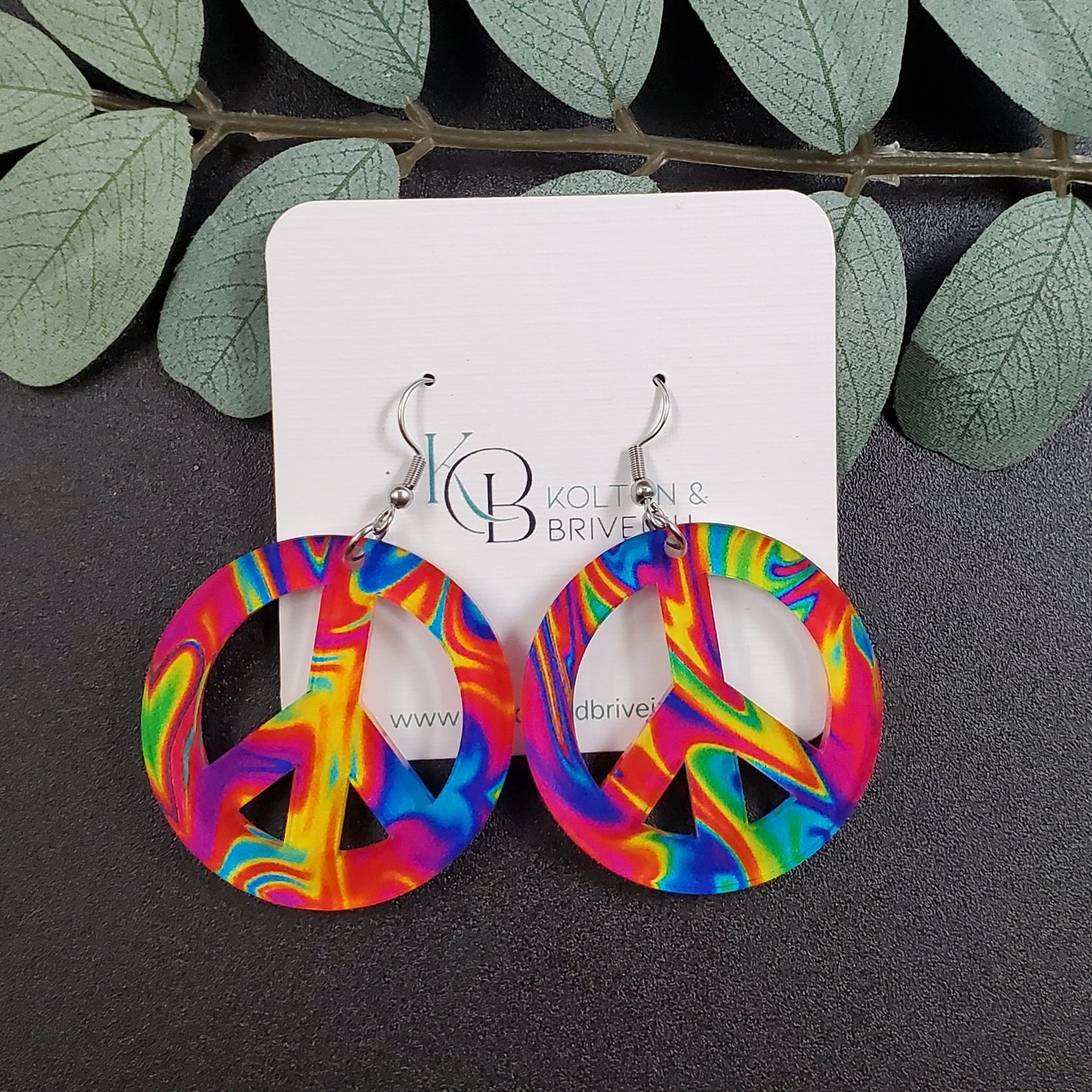 Tye Die Peace Sign Earrings
